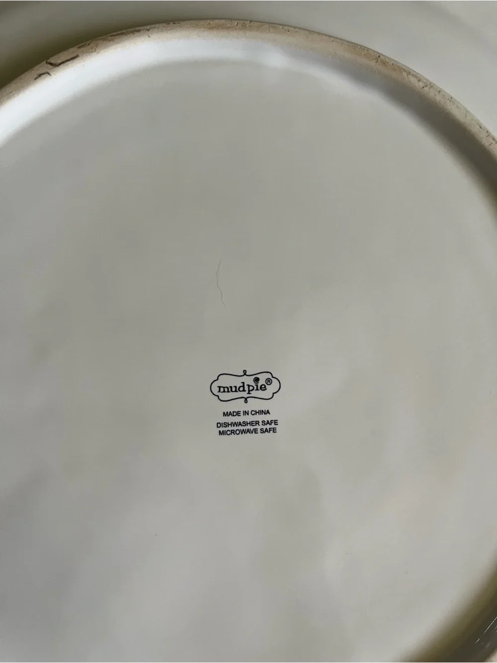 Mud Pie Cream Ceramic Plate with Subtle Distressed Rim